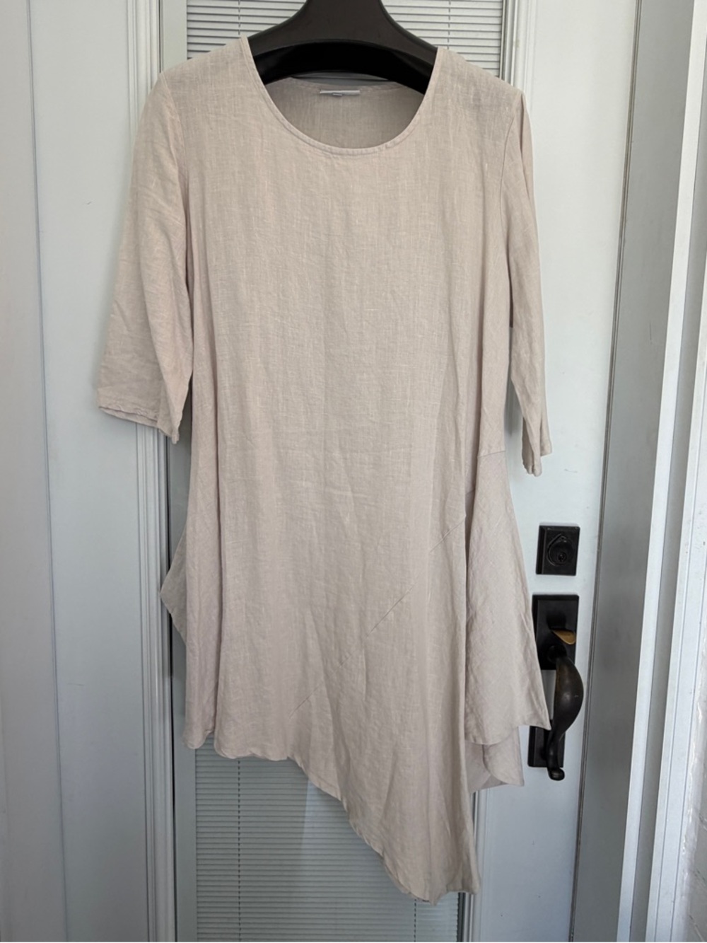 Bryn Walker Size XL Beige Naida Linen Tunic Asymmetrical Qrter Sleeve Lagenlook